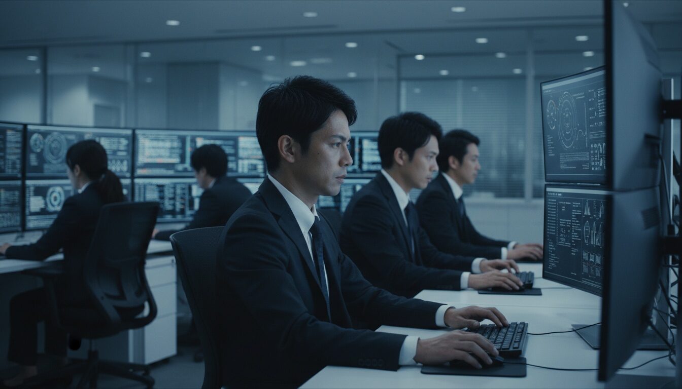 パソコン画面のAIに奴隷のようにこき使われているサラリーマン