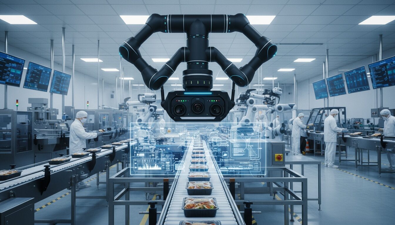AIカメラが食品ラインを監視し品質データを解析する食品工場